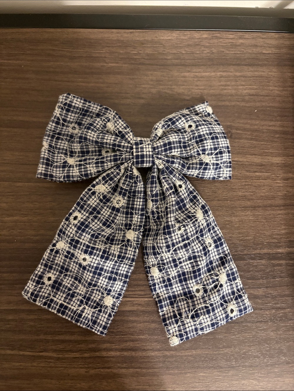 Target Blue and White Plaid Floral Hair Bow
